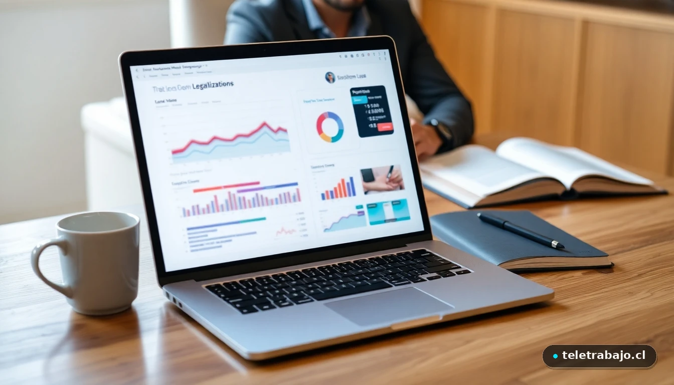 Abogado trabajando de forma remota desde su oficina en casa con herramientas digitales modernas en 2026.