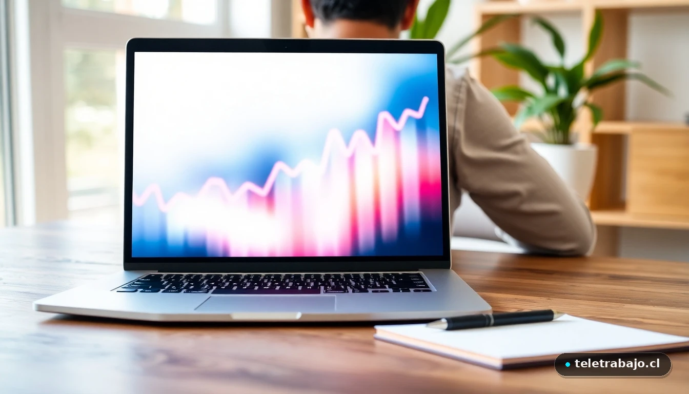 Estrategia de búsqueda de empleo en agosto mostrada en gráficos de tendencias en un portátil moderno