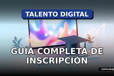 Guía de inscripción para las Becas Talento Digital Chile 2026 sobre un escritorio moderno con tecnología.