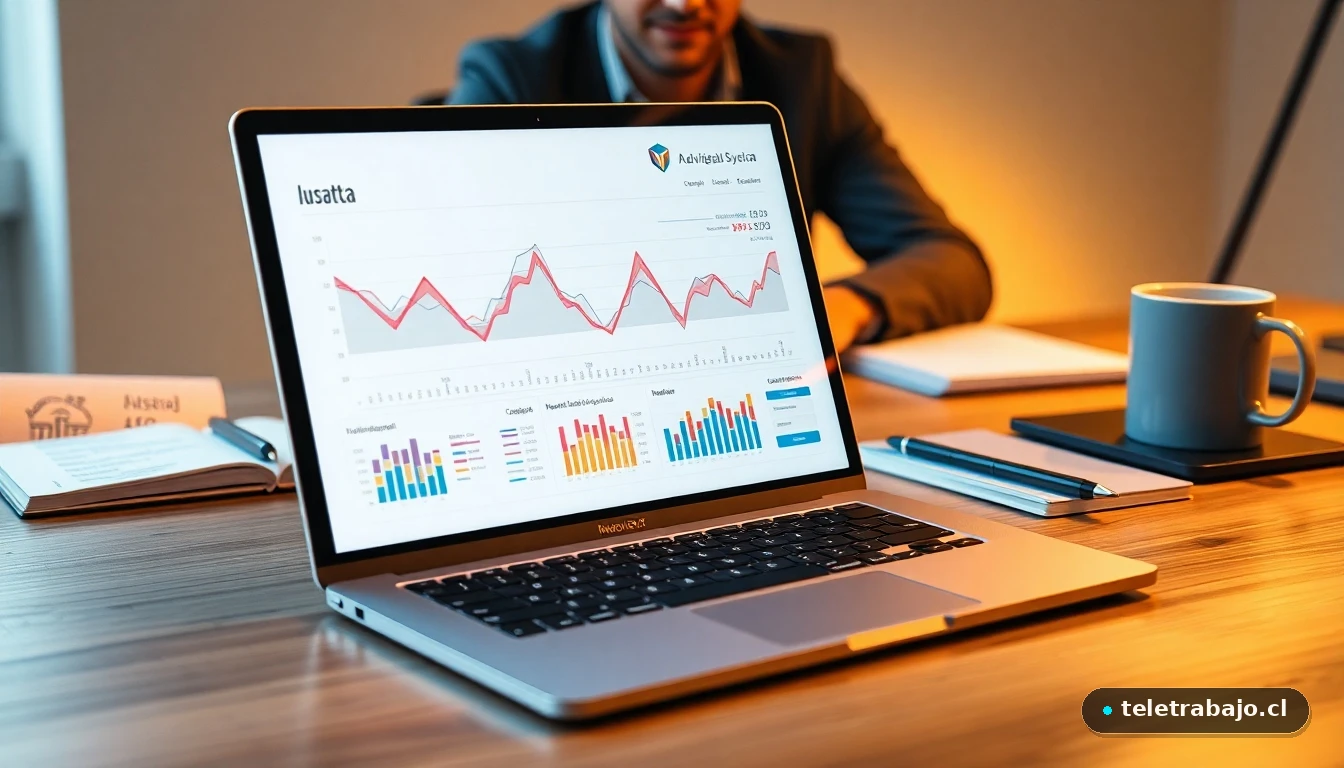 Escritorio moderno de home office mostrando gráficos de datos, representando las oportunidades laborales globales para profesionales bilingües.