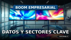 Gráficos abstractos de crecimiento empresarial en pantallas modernas sobre un escritorio de oficina minimalista, representando el boom económico en España 2026.