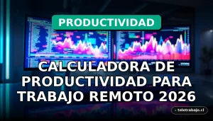 Una calculadora de productividad para trabajo remoto en una oficina moderna, con pantallas que muestran gráficos abstractos de colores.
