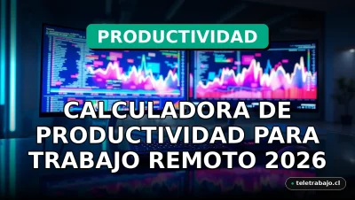 Una calculadora de productividad para trabajo remoto en una oficina moderna, con pantallas que muestran gráficos abstractos de colores.