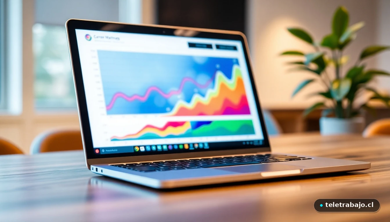 Visualización de datos abstracta y colorida sobre tendencias del mercado laboral y crecimiento profesional en 2026.