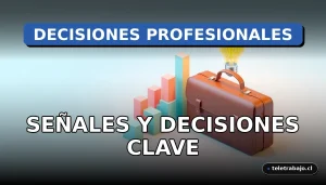 Ilustración isométrica minimalista de elementos corporativos que simbolizan un cambio de trabajo, incluyendo un maletín, un gráfico ascendente y un foco brillante sobre un fondo pastel.