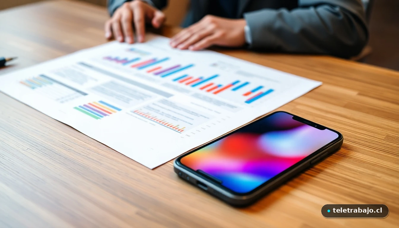 Documento legal moderno sobre una mesa de madera con gráficos abstractos, junto a un smartphone, representando la gestión de una carta de despido.