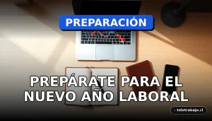 Imagen profesional de una oficina moderna minimalista con elementos de planificación para el año laboral 2026.