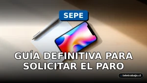 Guía para solicitar la prestación por desempleo del SEPE en 2026 con un teléfono móvil mostrando gráficos abstractos.