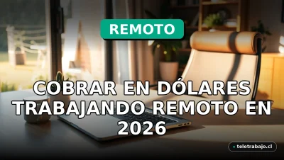 Una laptop moderna sobre un escritorio de madera en una oficina en casa con iluminación cálida y plantas, representando el trabajo remoto y cobrar en dólares.