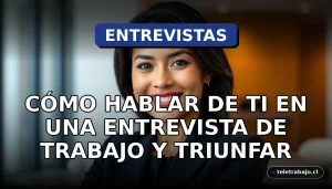 Una mujer profesional latina sonriendo con confianza en una entrevista de trabajo, fondo de oficina moderna.