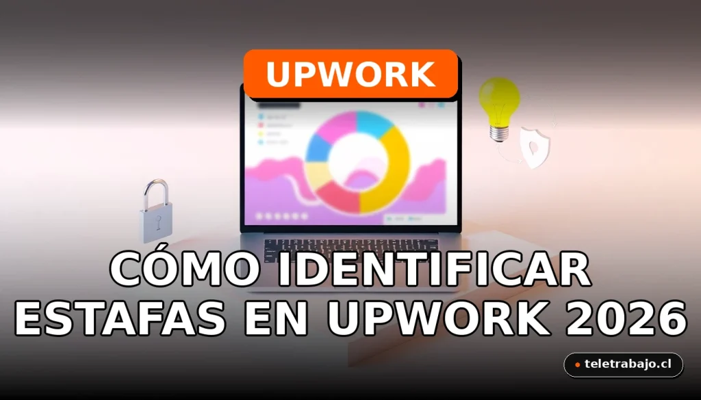 Una guía visual sobre cómo identificar estafas y proyectos fraudulentos en la plataforma de trabajo freelance Upwork en 2026.