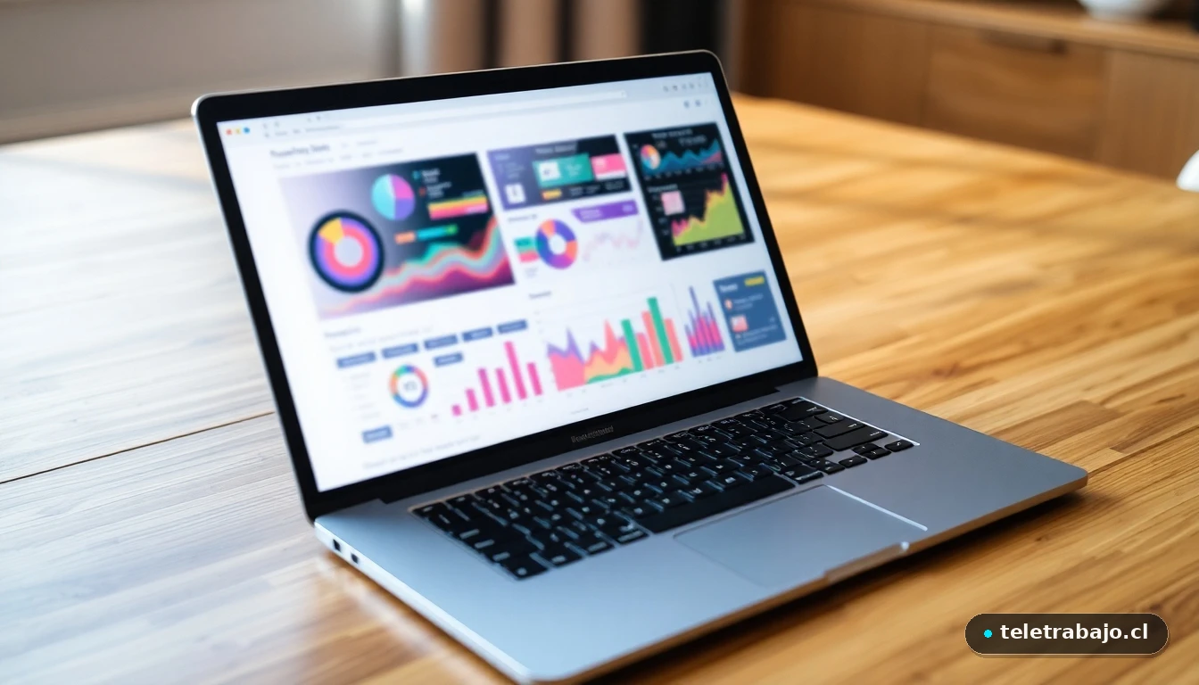 Laptop mostrando un análisis abstracto de datos para identificar patrones de riesgo en plataformas freelance.
