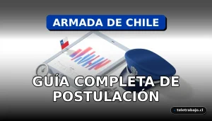 Guía de postulación a concursos de la Armada de Chile 2026 sobre escritorio con elementos navales y digitales.