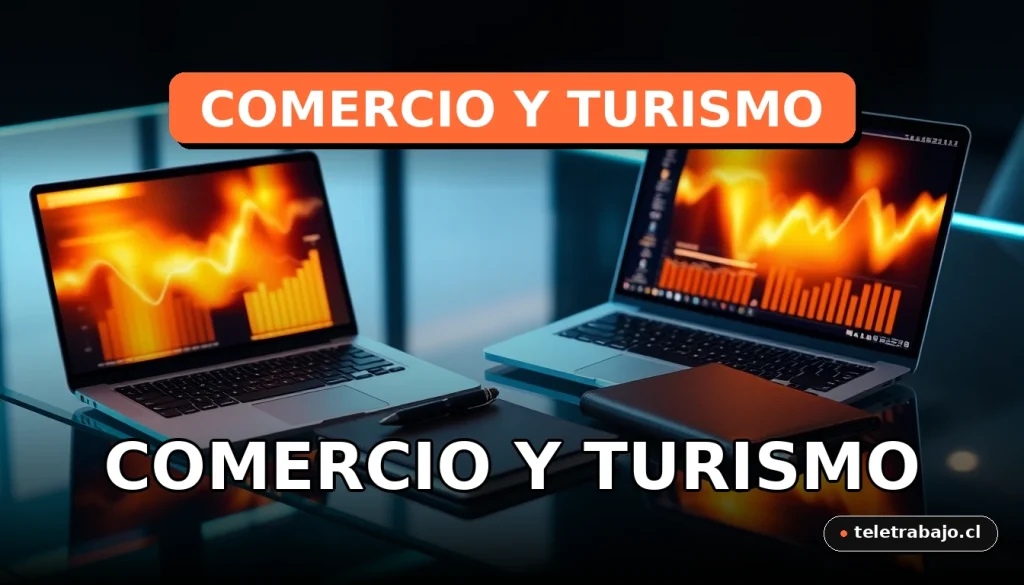 Gráficos abstractos de crecimiento del empleo en sectores de comercio y turismo en España para 2026, en un escritorio moderno.