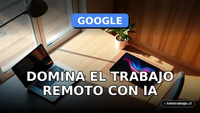 Cursos de Google para el trabajo remoto con IA en 2026, escritorio moderno con tecnología y gráficos abstractos.