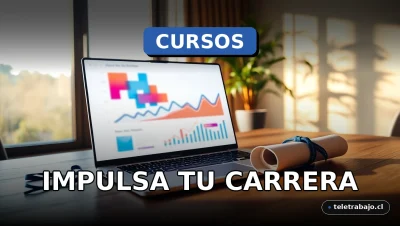 Un certificado profesional sobre un escritorio moderno junto a una laptop mostrando gráficos abstractos, simbolizando cursos de formación online.