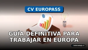 Guía para crear un CV Europass 2026 sobre una mesa de trabajo moderna con elementos abstractos.