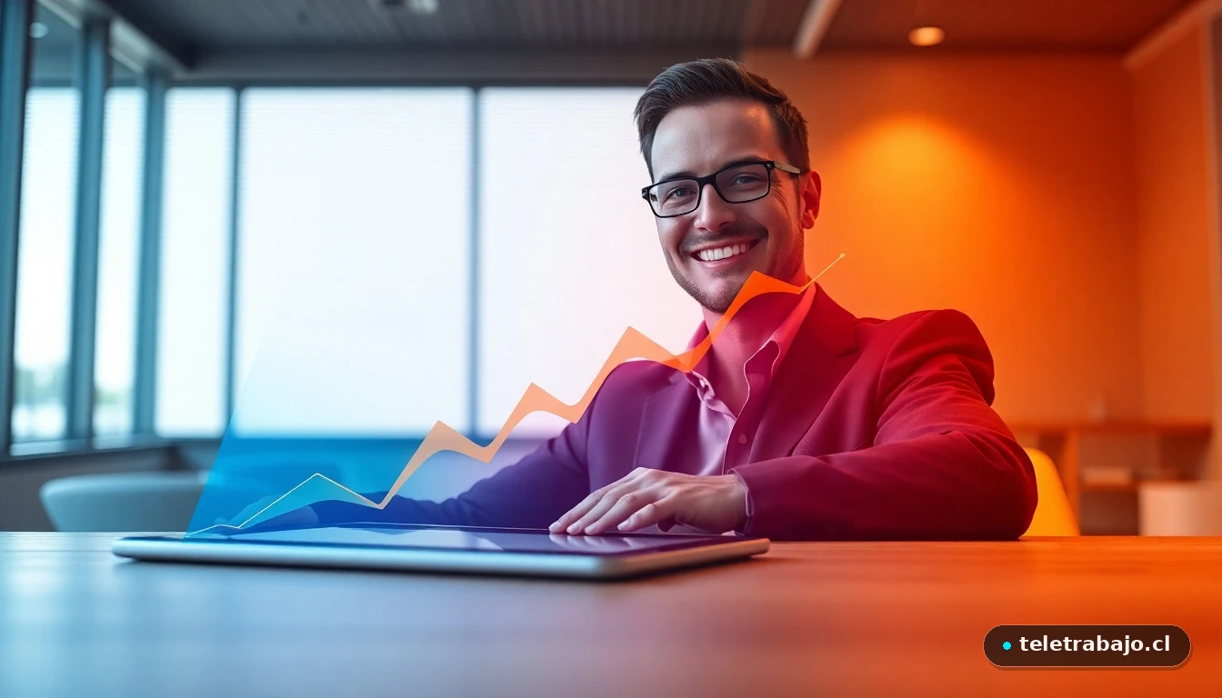 Gráfico abstracto de crecimiento de empleabilidad para profesionales mayores de 50 años en una tableta