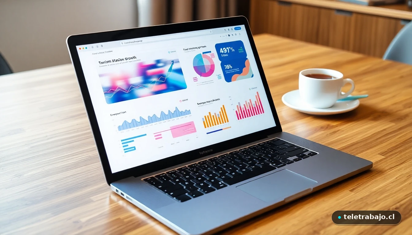 Análisis visual de datos de crecimiento del empleo y tendencias del sector turístico en una pantalla de ordenador.