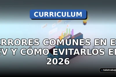 Errores comunes en el currículum vitae y cómo solucionarlos para 2026, ilustración corporativa abstracta.