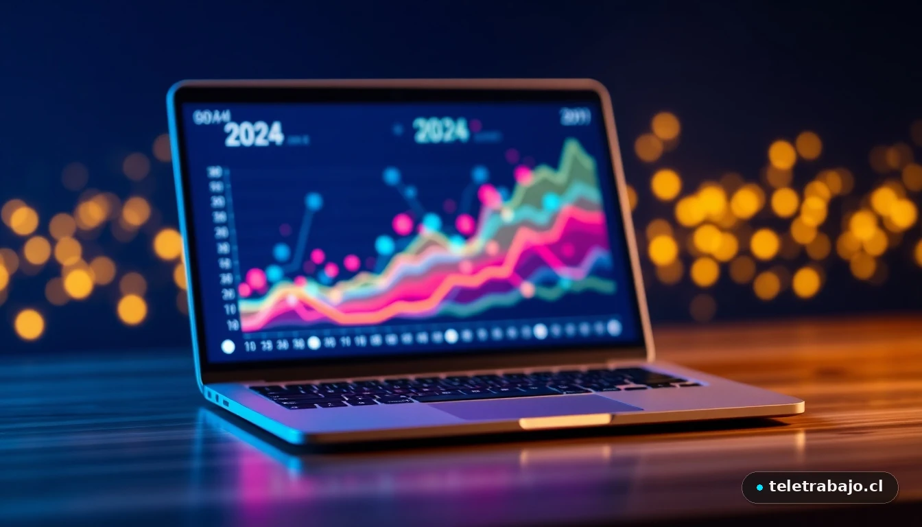 Gráfico abstracto de crecimiento de adopción de Inteligencia Artificial Generativa en una pantalla de portátil