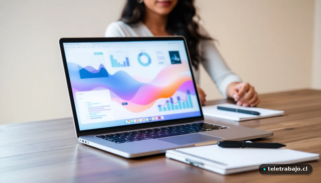 Profesional docente analizando datos de tendencias educativas en una laptop moderna