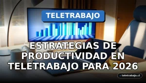 Estrategias de productividad para el teletrabajo en 2026, oficina en casa moderna y acogedora con tecnología.