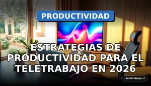 Un escritorio de oficina en casa moderno y productivo con portátil, gráficos abstractos en pantalla y iluminación cálida.