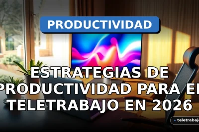 Un escritorio de oficina en casa moderno y productivo con portátil, gráficos abstractos en pantalla y iluminación cálida.