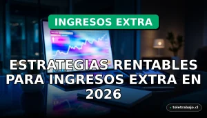 Estrategias rentables para generar ingresos extra en 2026, concepto de trabajo digital y finanzas personales.