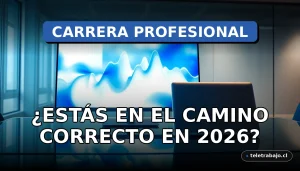 Evaluación de carrera profesional en 2026 mostrada mediante un gráfico abstracto en una oficina moderna.