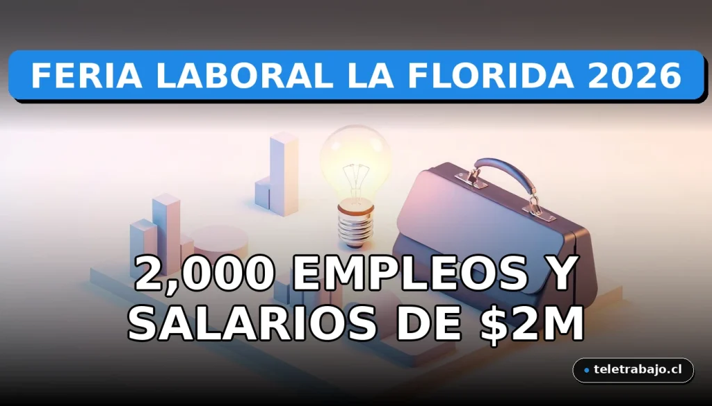 Representación visual abstracta de la Feria Laboral La Florida 2026 con 2000 oportunidades de empleo y salarios competitivos.