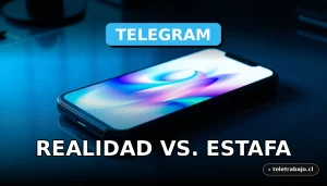 Un teléfono inteligente moderno mostrando gráficos abstractos en Telegram sobre una mesa de trabajo minimalista, concepto de ganar dinero en línea.