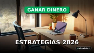 Estrategias para ganar dinero en tiempo libre en 2026, ilustración conceptual de oficina en casa.