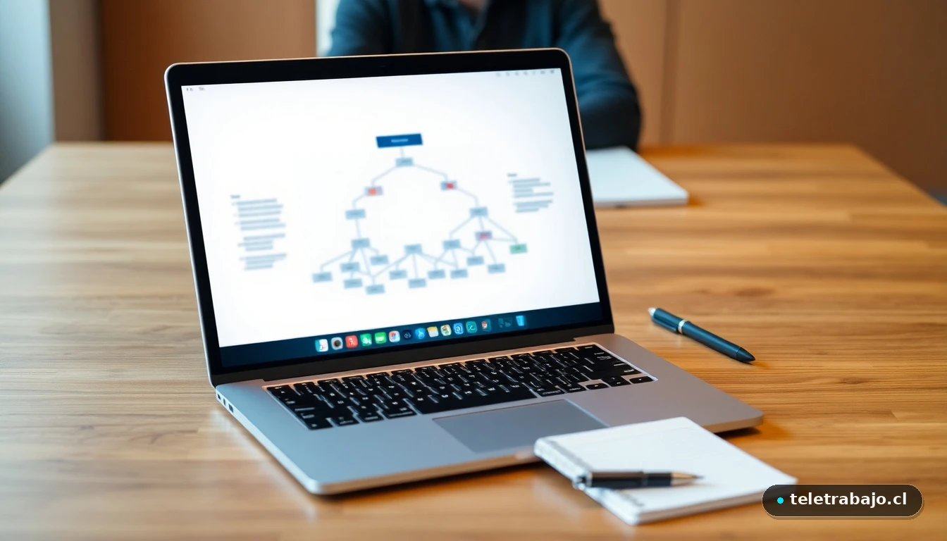 Diagrama abstracto y colorido de la clasificación de grupos de funcionarios públicos en una pantalla de portátil.