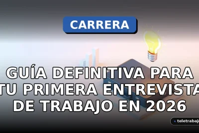 Guía para primera entrevista de trabajo con elementos corporativos abstractos en estilo isométrico.