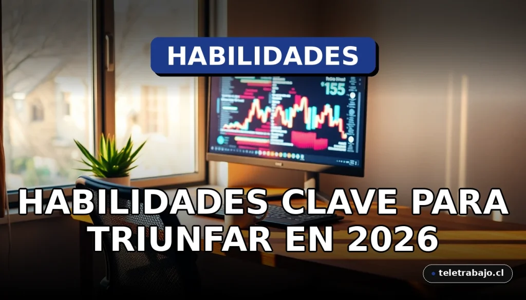 Habilidades clave para el éxito profesional en 2026 representadas por un entorno de oficina en casa moderno y minimalista.