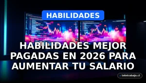 Habilidades profesionales mejor pagadas del futuro en pantallas de datos abstractos en un escritorio de alta tecnología.