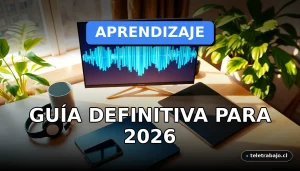 Una guía moderna para aprender inglés usando inteligencia artificial en 2026, con tecnología avanzada en un entorno de trabajo.