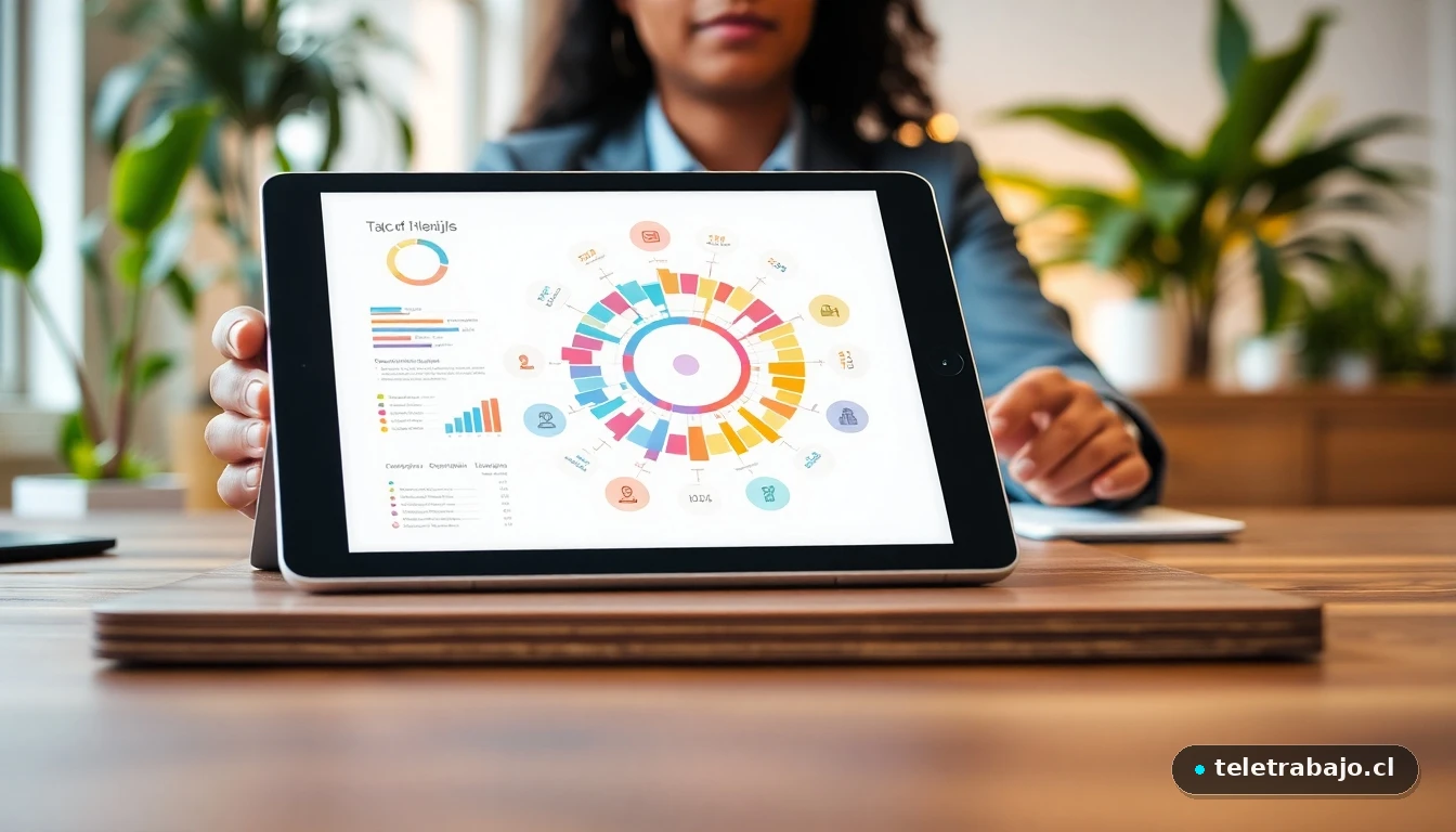 Infografía moderna sobre identificación de habilidades profesionales con gráficos de colores en una tableta