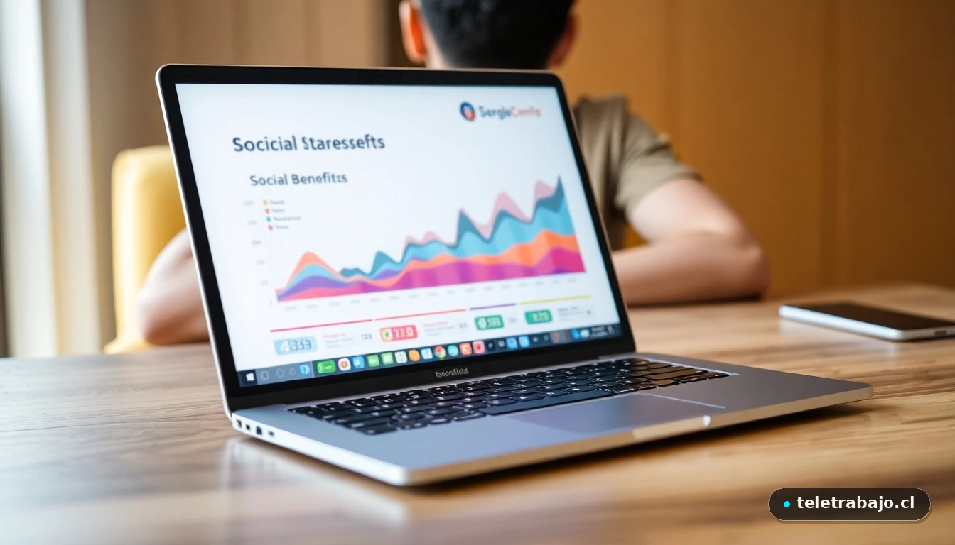 Pantalla de ordenador mostrando un gráfico abstracto de datos sobre ayudas sociales y bienestar.