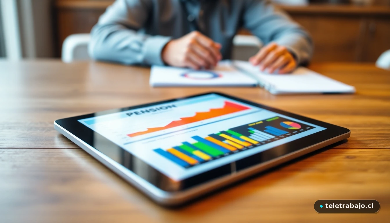 Infografía moderna sobre la reforma de pensiones y jubilación parcial mostrando gráficos de tendencias demográficas y crecimiento financiero.