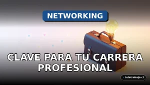 Ilustración isométrica minimalista de elementos de networking profesional como maletines, gráficos abstractos y un foco brillante sobre fondo pastel.