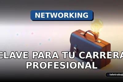 Ilustración isométrica minimalista de elementos de networking profesional como maletines, gráficos abstractos y un foco brillante sobre fondo pastel.