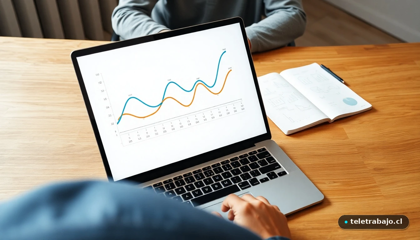 Planificación visual de una carrera profesional resiliente mostrada en gráficos abstractos de colores en un portátil