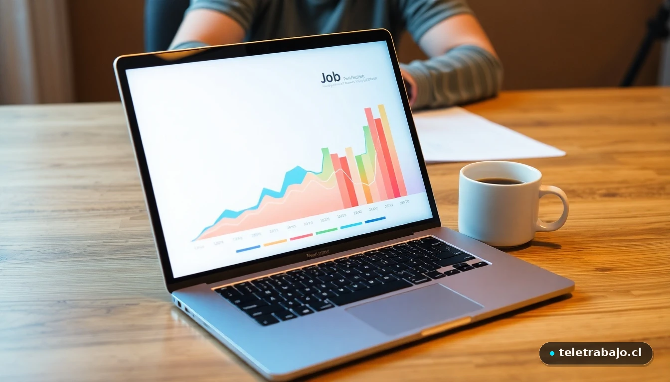 Portátil mostrando gráfico abstracto de crecimiento del mercado laboral en temporada navideña