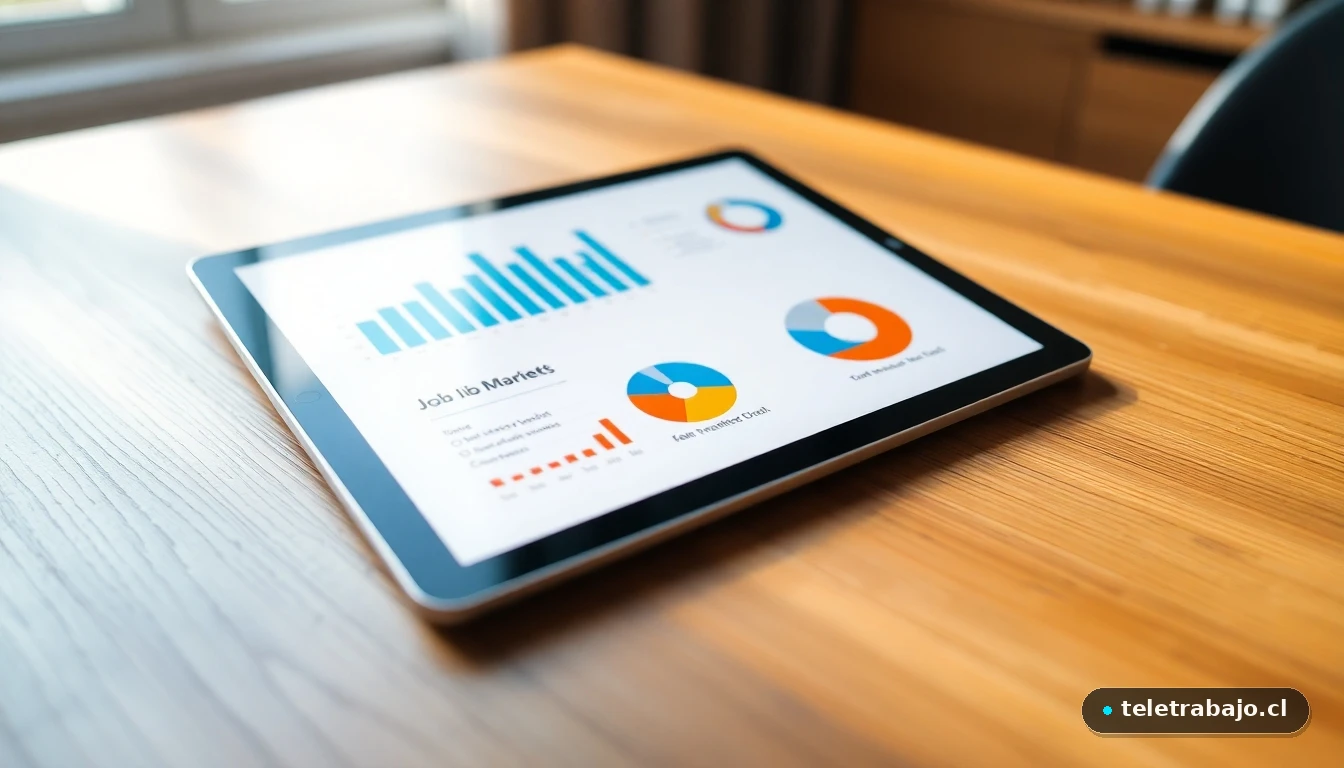 Visualización abstracta de datos del mercado laboral en Valladolid mostrada en una tableta