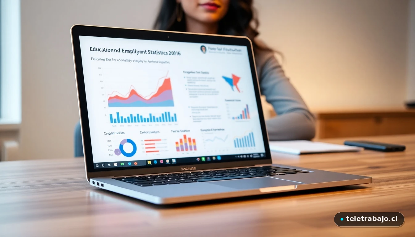 Portátil mostrando gráficos de datos sobre plazas de profesor en Andalucía en un escritorio moderno