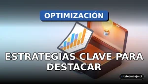 Ilustración isométrica minimalista de elementos corporativos abstractos que representan la optimización de un currículum vitae, con gráficos de colores, un maletín y una bombilla brillante sobre un fondo pastel.