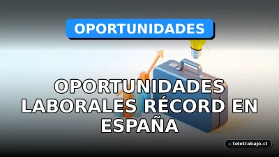 Representación visual abstracta del concepto de oportunidades laborales récord en España, mostrando un gráfico ascendente en tonos azules y naranjas sobre un fondo corporativo minimalista.